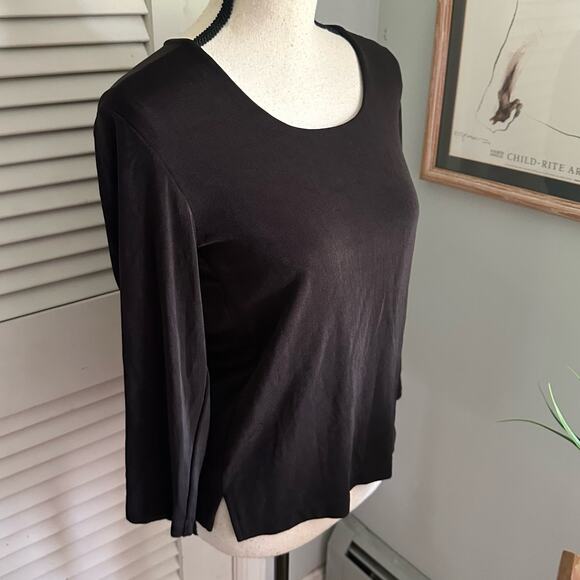 CHICOS TRAVELERS 0 XS Womens Top Brown Slinky Knit 3/4 Sleeve Stretch Casual - Picture 5 of 11